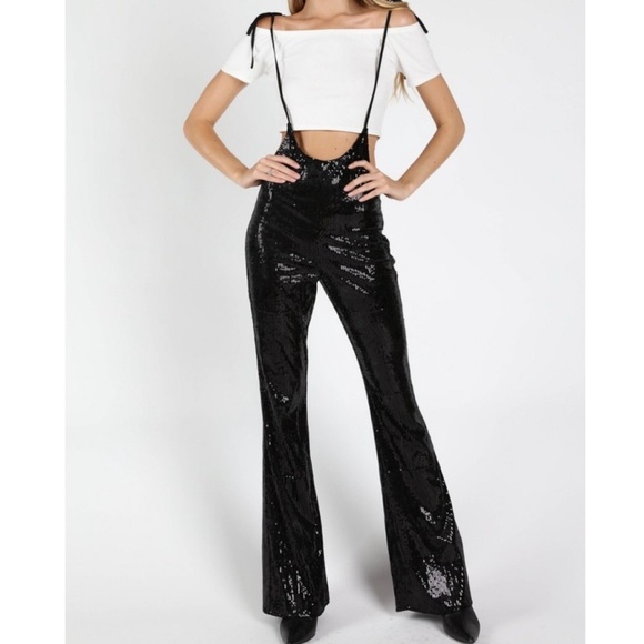 🆕Black sequin jumpsuit with ties - Picture 3 of 6